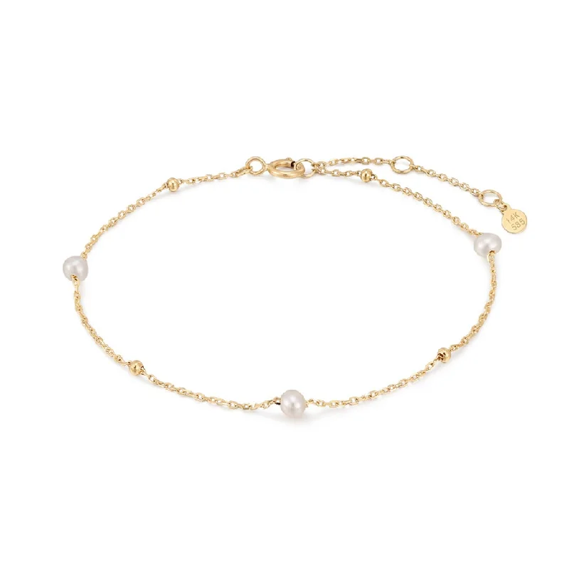 Women’s luxury bracelets-14K Yellow Gold Alternating Bead & Pearl Station Bracelet by Aurelie Gi