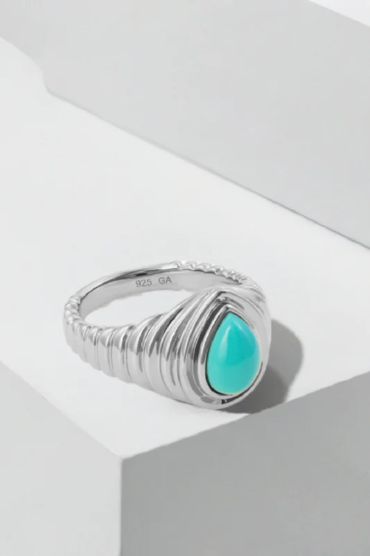 Women’s designer rings for weddings-Ridge Teardrop Turquoise Silver Ring