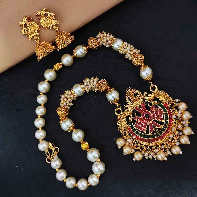 Women’s bar necklaces-Heera Jewellers Gold Plated Pota Stone Temple Necklace Set