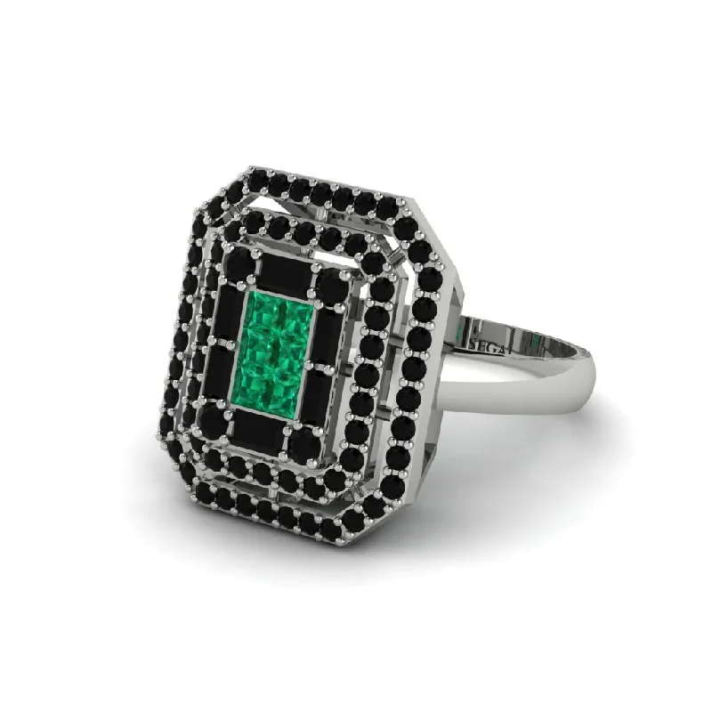 Women’s engagement rings with gemstones-Emerald Art Deco Halo Princess-Cut Engagement Ring - Cassandra No. 36