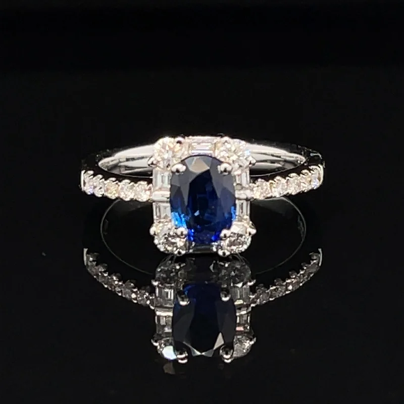 Women’s engagement rings with double band-Sapphire & Diamond 2.18ctw Halo Engagement Ring in 18k White Gold - #420 RGSAP214641