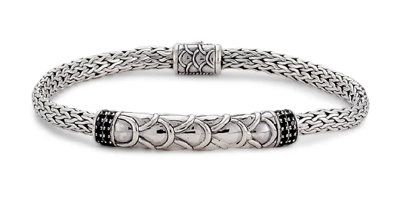 Women’s custom bangles-Sterling Silver Black Spinel Bar Bracelet by Samuel B.