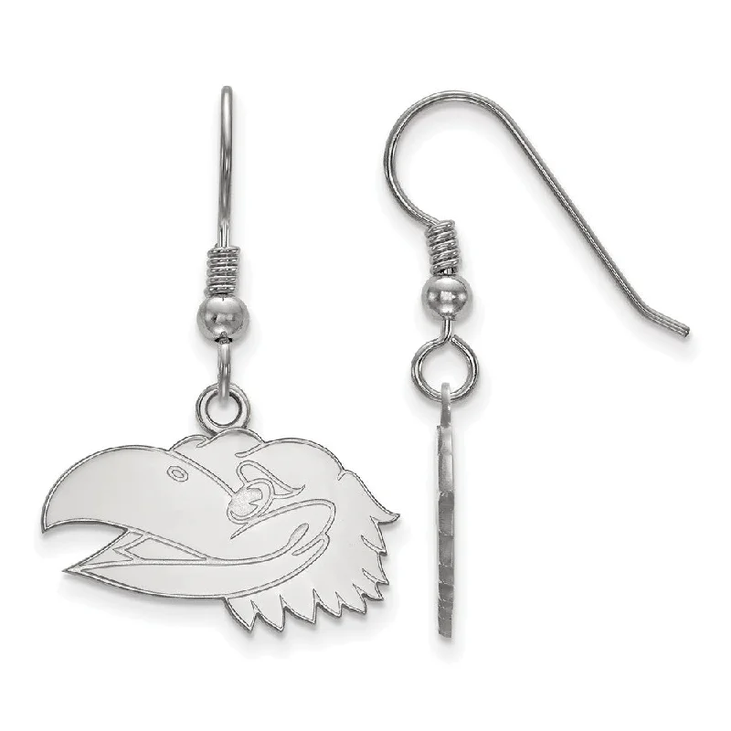 Women’s silver earrings-Sterling Silver University of Kansas Small Mascot Head Dangle Earrings