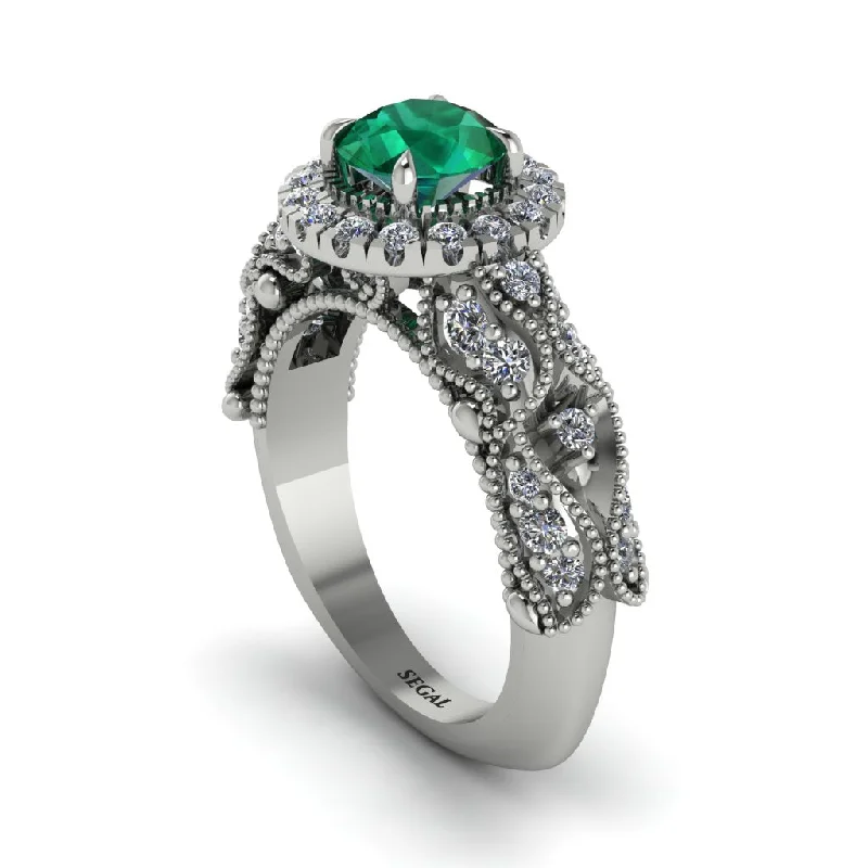 Women’s unique engagement rings-Exclusive Halo Emerald Milgrain Engagement Ring - Kendra No. 6