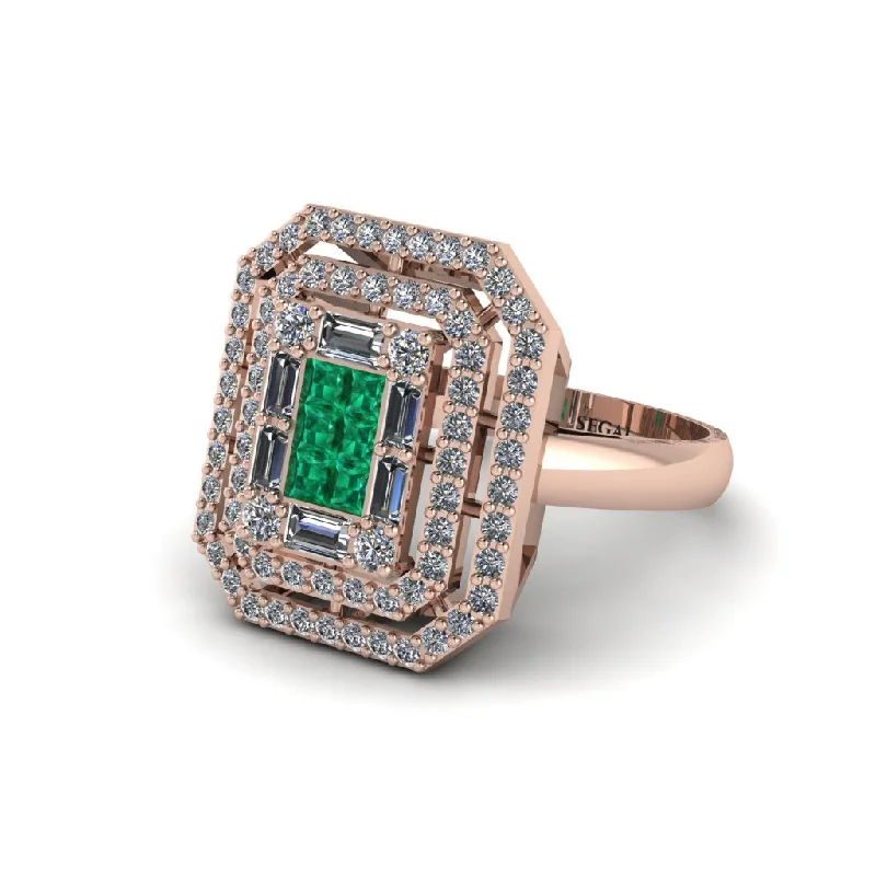 Women’s engagement rings with color-changing diamonds-Emerald Art Deco Halo Princess-Cut Engagement Ring - Cassandra No. 5