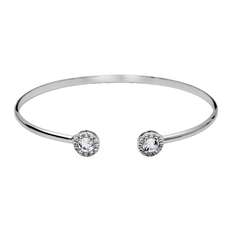 Women’s solid bangles-Sterling Silver White Topaz Halo Cuff Bracelet by Samuel B.