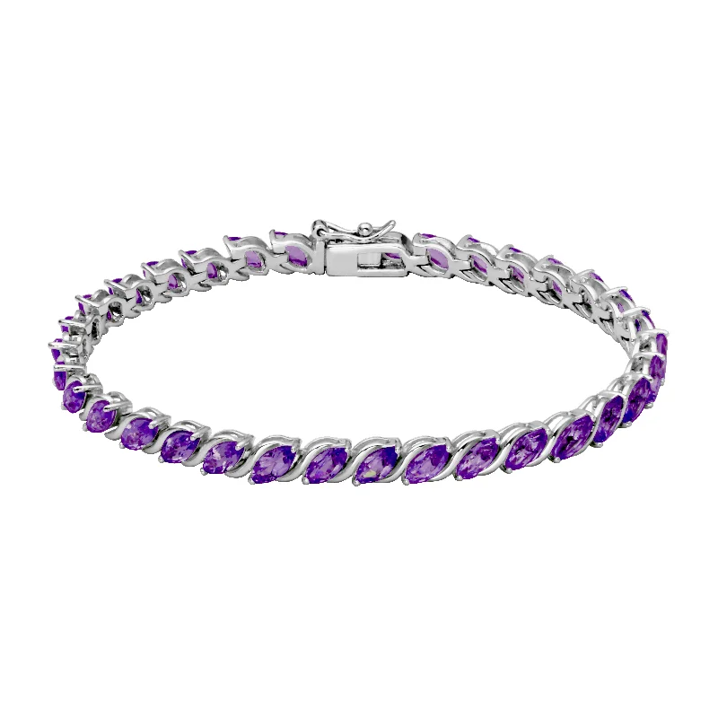 Women’s elegant bangles-Sterling Silver Marquise African Amethyst Line Bracelet by Samuel B.