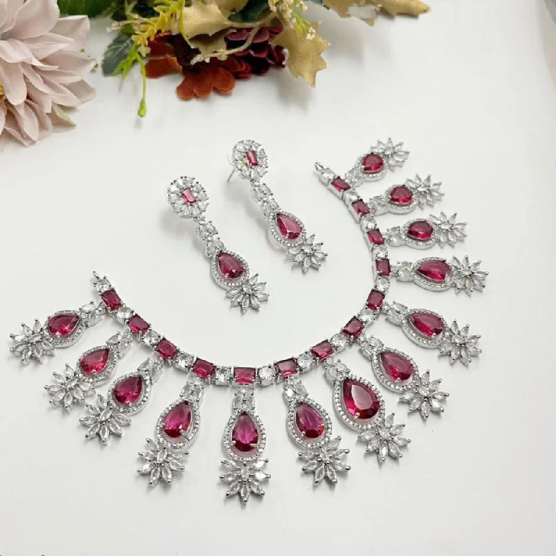 Women’s engagement necklaces-Aamrapali Silver Plated American Diamond Necklace Set