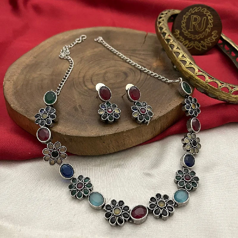 Women’s crystal necklaces-FS Collection Oxidised Plated Pota Stone Necklace Set