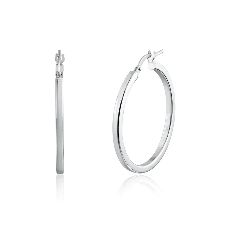 Women’s pearl dangling earrings-Silver 925 Rhodium Plated Silver 2mm Hoop Earrings