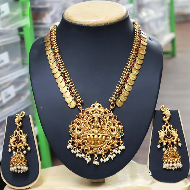 Women’s heart-shaped necklaces-Diksha Collection Gold Plated Pota Stone Temple Necklace Set