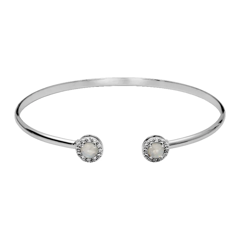 Women’s personalized bracelets-Sterling Silver Rainbow Moonstone & White Topaz Cuff Bracelet by Samuel B.