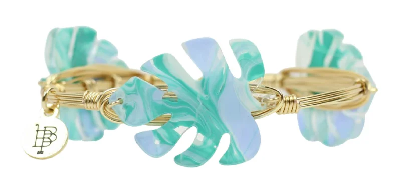 Women’s tennis bracelets-Turquoise Waters Palm Bangle Bracelet