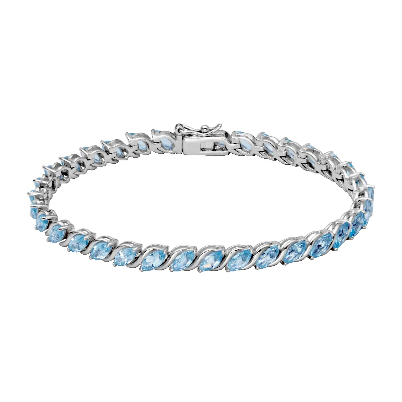 Women’s minimalist bangles-Sterling Silver Marquise Blue Topaz Line Bracelet by Samuel B.