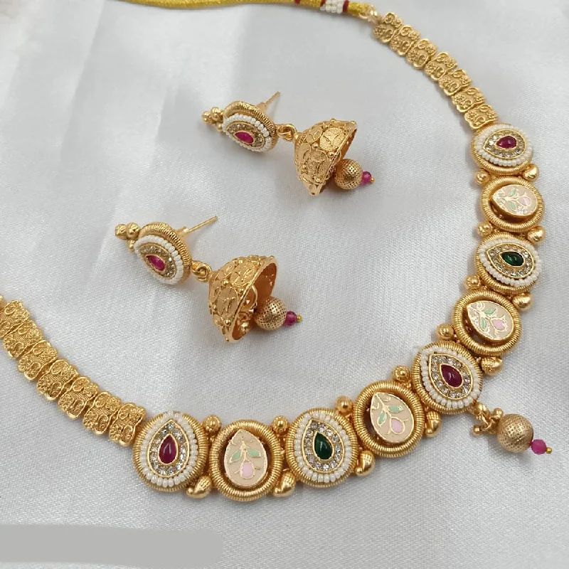 Women’s vintage gold necklaces-Padmawati Bangles Copper Gold Pota Stone Necklace Set