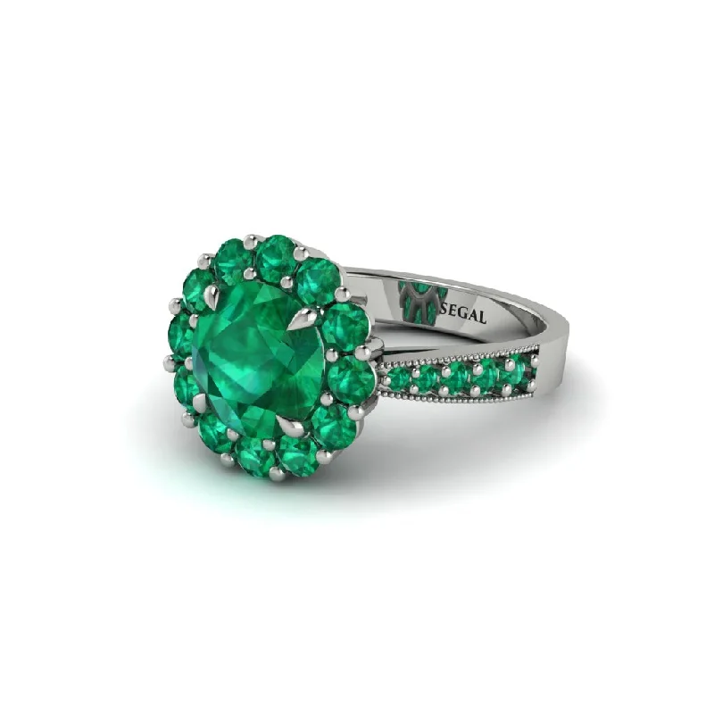 Women’s white gold engagement rings-Emerald Round Halo Engagement Ring - Unity No. 21