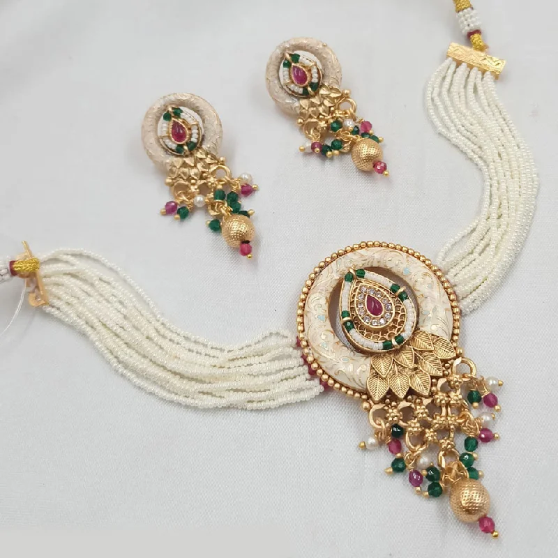 Women’s celestial gemstone necklaces-Padmawati Bangles Copper Gold Pearl Choker Necklace Set