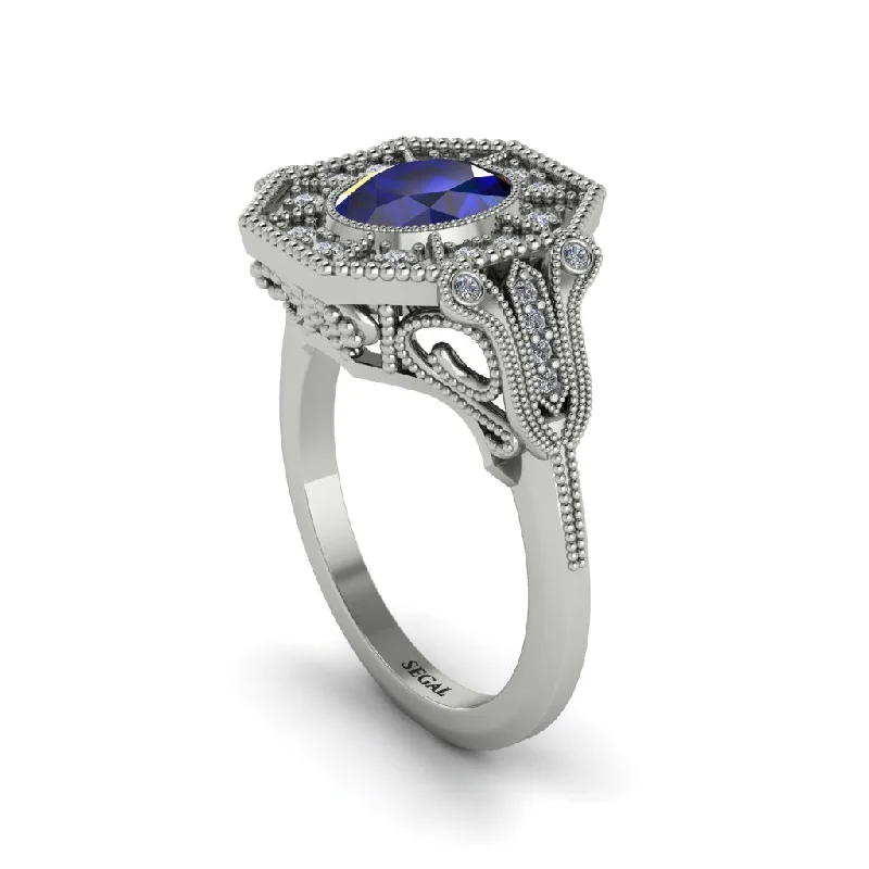 Women’s engagement rings with prong setting-Sapphire Oval Cut Art Deco Engagement Ring - Tabitha No. 15