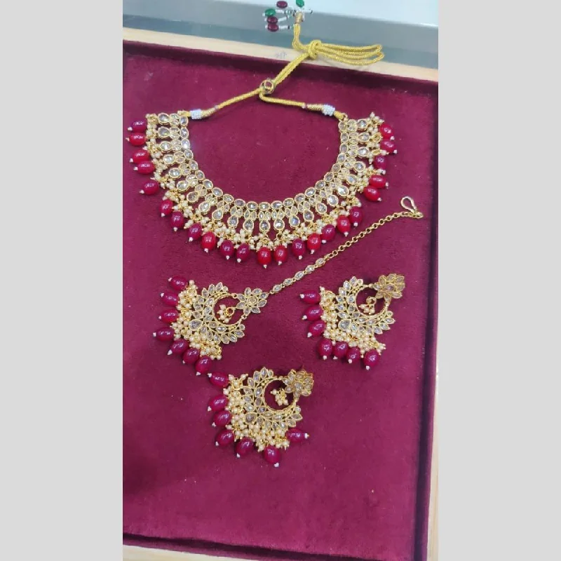 Women’s wedding anniversary necklaces-SNERA Gold Plated Crystal Stone And Beads Necklace Set