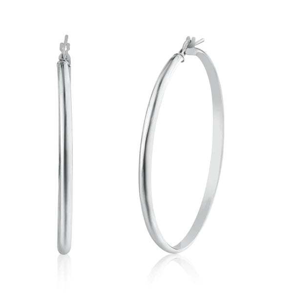 Women’s luxury earrings-Silver 925 Rhodium Plated Silver Dome 3.5mm Hoop Earrings