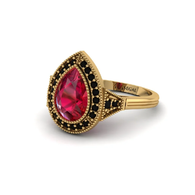 Women’s engagement rings with intricate designs-Pear Cut Ruby Milgrain Halo Engagement Ring - Daleyza No. 40