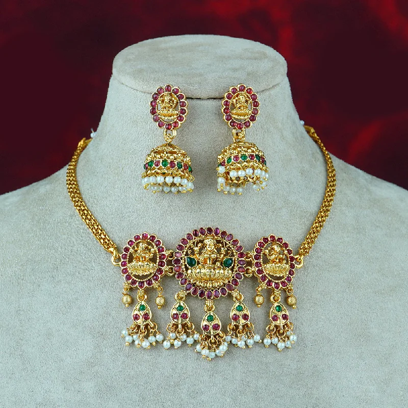 Women’s men’s style necklaces-Diksha Collection Gold Plated Temple Pota Stone Necklace Set