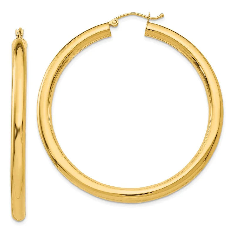 Women’s teardrop earrings-4mm, 14k Yellow Gold Classic Round Hoop Earrings, 50mm (1 7/8 Inch)