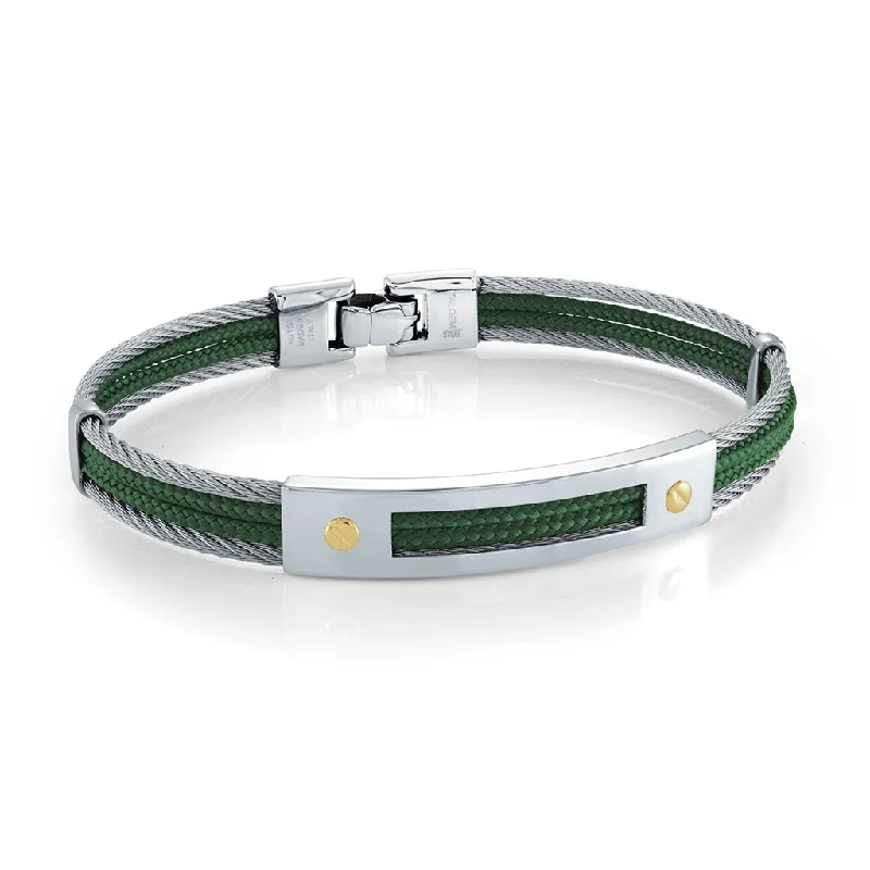 Women’s twisted bangles-Stainless Steel Green Cord Men's Bracelet