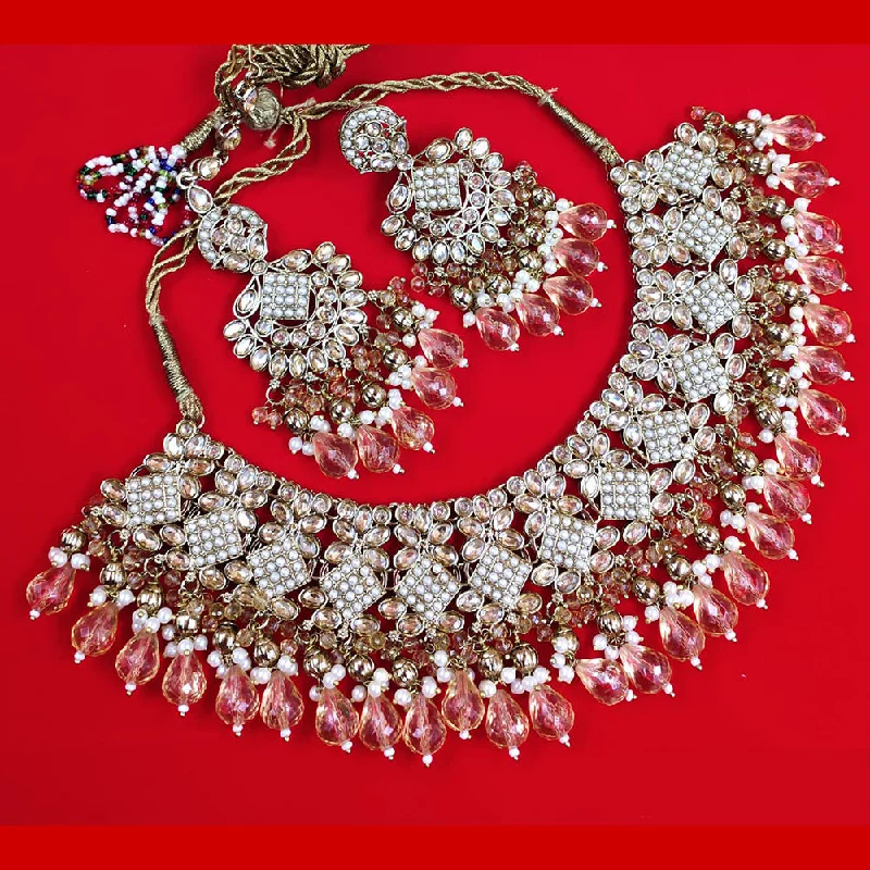 Women’s wedding day necklaces-Akruti Collection Gold Plated Crystal Stone Pearls And Beads Necklace Set