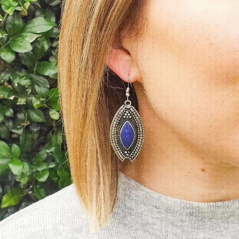 Women’s vintage stud earrings-Tribal Drop Earrings - Lapis Stone