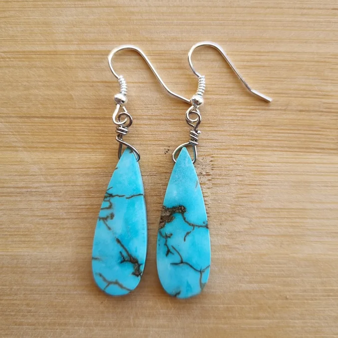 Women’s contemporary earrings-Blue Sediment Turquoise Stone - Boho Earrings