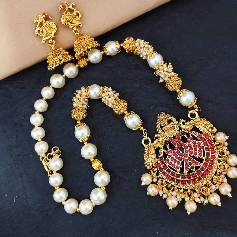 Women’s layered pendant necklaces-Heera Jewellers Gold Plated Pota Stone Temple Necklace Set