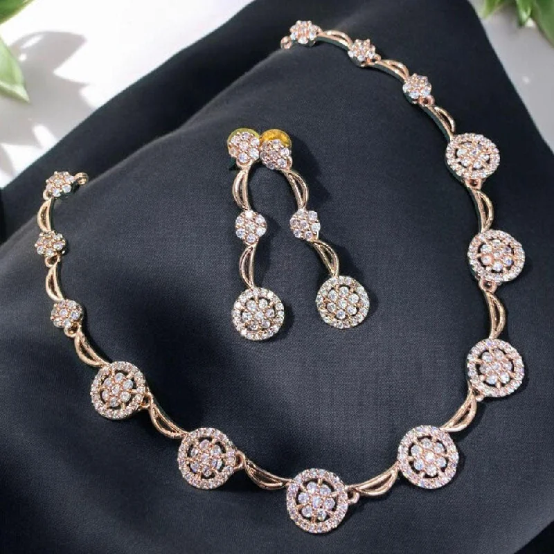 Women’s luxury pearl necklaces-Sona Creation Rose Gold Plated AD Stone Necklace Set