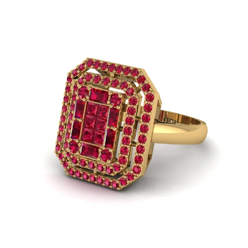 Women’s engagement rings with intricate detailing-Ruby Art Deco Halo Princess-Cut Engagement Ring - Cassandra No. 55