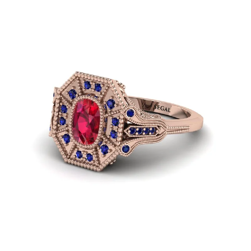 Women’s engagement rings with unique stones-Ruby Cushion Cut Art Deco Engagement Ring - Alicia No. 71