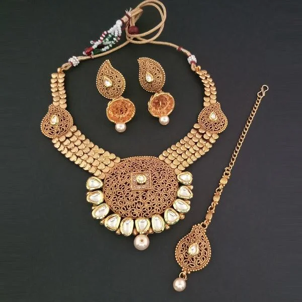 Women’s bold necklaces-Darshana Jewels AD Stone Choker Copper Necklace Set With Maang Tikka - FAP0138B