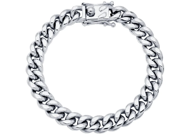 Women’s stretch bangles-Mens 10mm Stainless Steel Cuban Link Chain Bracelet With Box Clasp