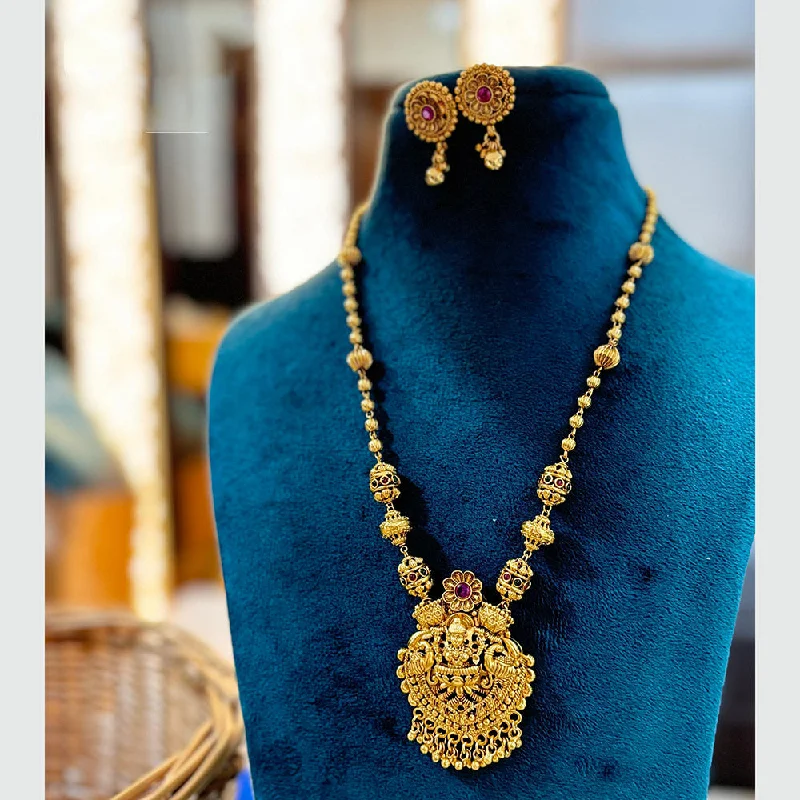 Women’s custom necklaces-Jewel Addiction Copper Gold Plated Pota Stone Temple Necklace Set