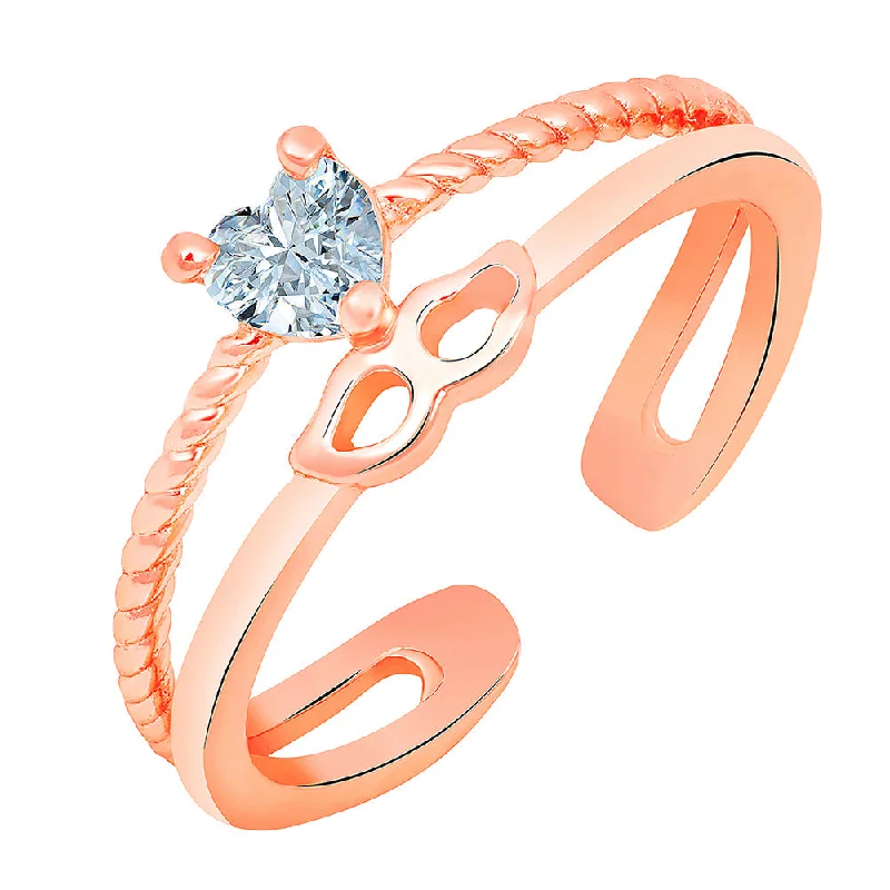 Women’s gemstone engagement rings-Mahi Rose Gold Plated Heart and Eyes Mask Shaped Adjustable Finger Ring with Cubic Zirconia for Women (FR1103168ZWhi)