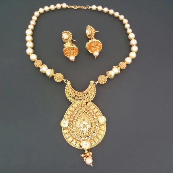 Women’s bridal necklaces-Darshana Jewels AD Stone Pearl Copper Necklace Set - FAP0182A