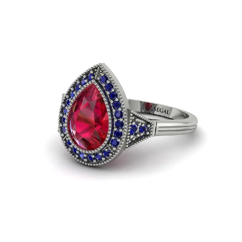 Women’s marquise engagement rings-Pear Cut Ruby Milgrain Halo Engagement Ring - Daleyza No. 72