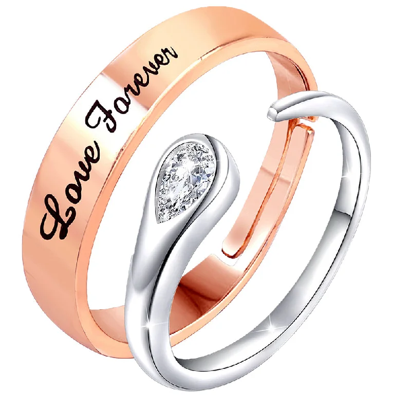 Women’s wedding rings with gemstones-Mahi Valentine Gifts Love Forever and Open Wrap Adjustable Couple Ring with Cubic Zirconia (FRCO1103184M)