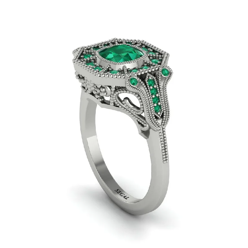 Women’s diamond engagement rings-Emerald Cushion Cut Art Deco Engagement Ring - Kristin No. 21