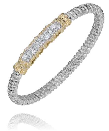 Women’s stone bangles-Sterling Silver & 14K Yellow Gold 0.82ctw Round Diamond Bangle Bracelet