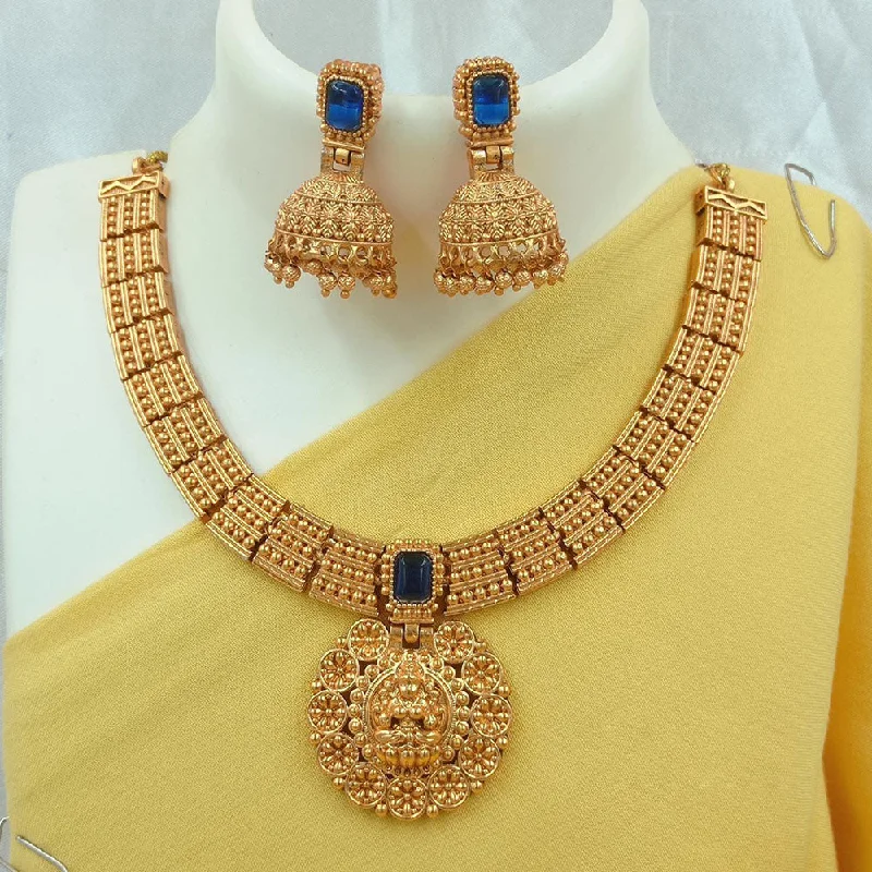 Women’s ruby necklaces-FS Collection Gold Plated Kundan Stone Temple Necklace Set