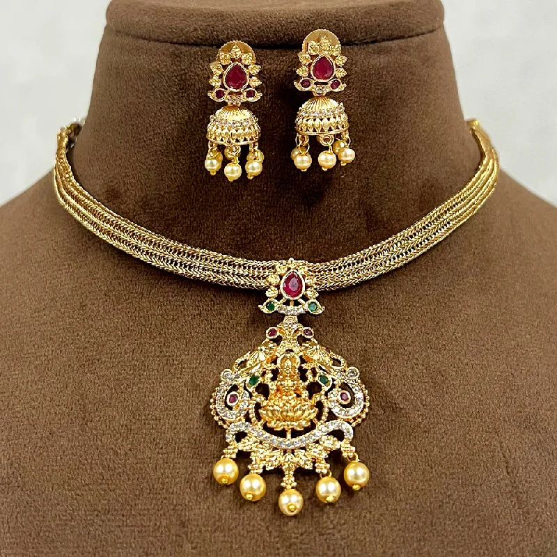 Women’s geometric pendant necklaces-Diksha Collection Gold Plated Temple Necklace Set