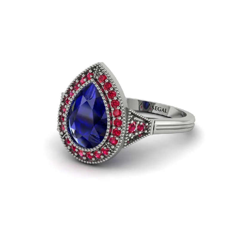 Women’s engagement rings with ruby accents-Pear Cut Sapphire Milgrain Halo Engagement Ring - Daleyza No. 60