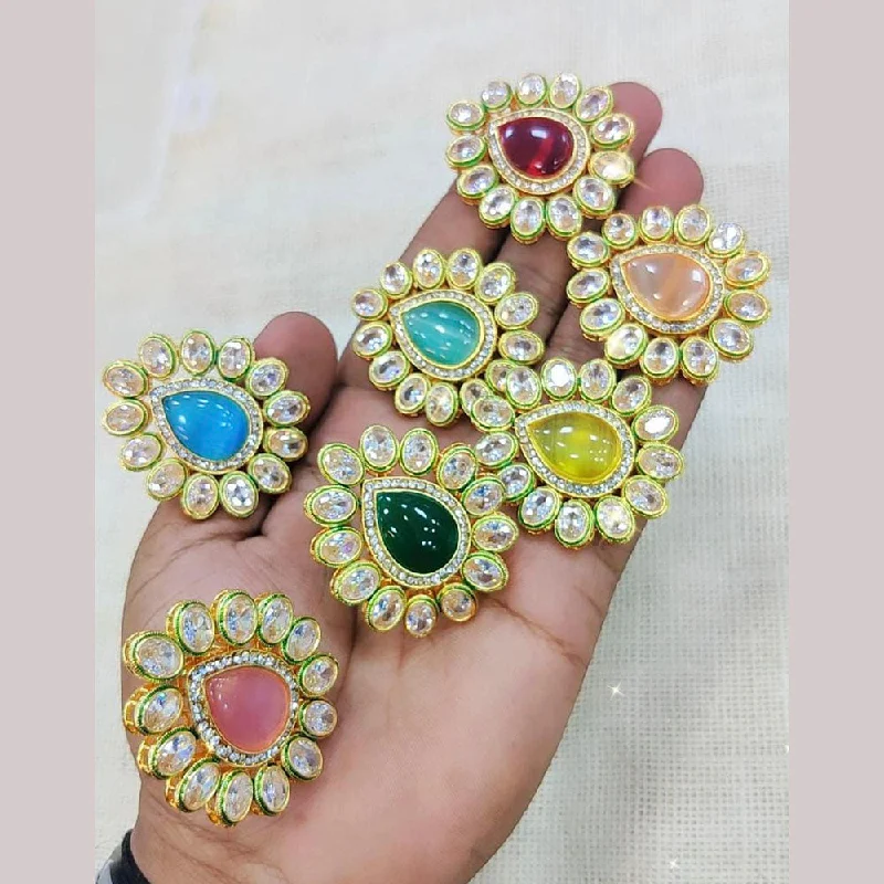 Women’s heart-shaped rings-Manisha Jewellery Gold Plated Kundan Stone Adjustable Ring