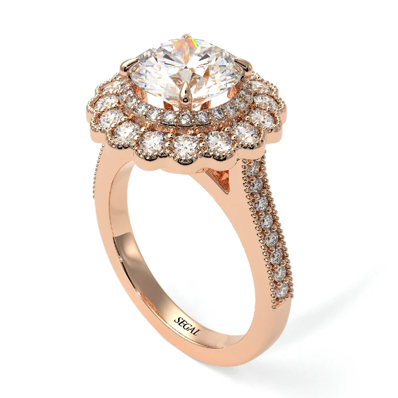 Women’s engagement rings with unique bands-Diamond Double Halo Cathedral Engagement Ring - Deirdre No. 2