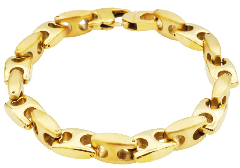 Women’s vintage bracelets-Mens Gold Stainless Steel Anchor Chain Bracelet